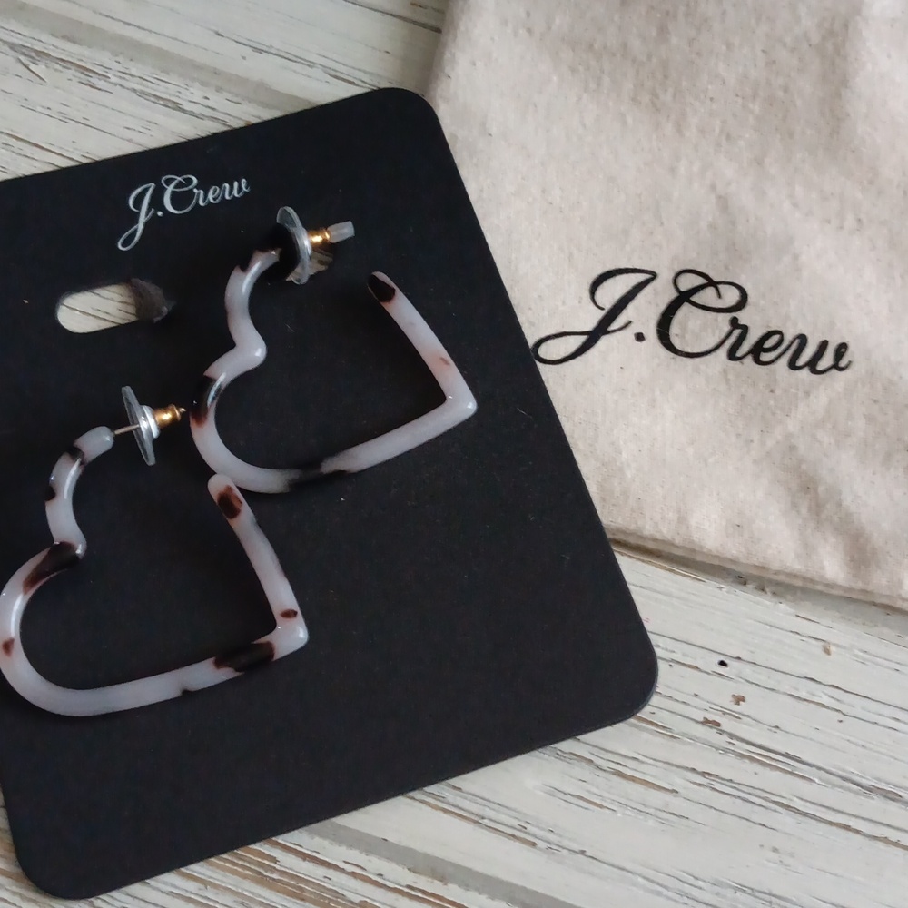 J. Crew faux tortoise shell heart hoop earrings w/dustbag